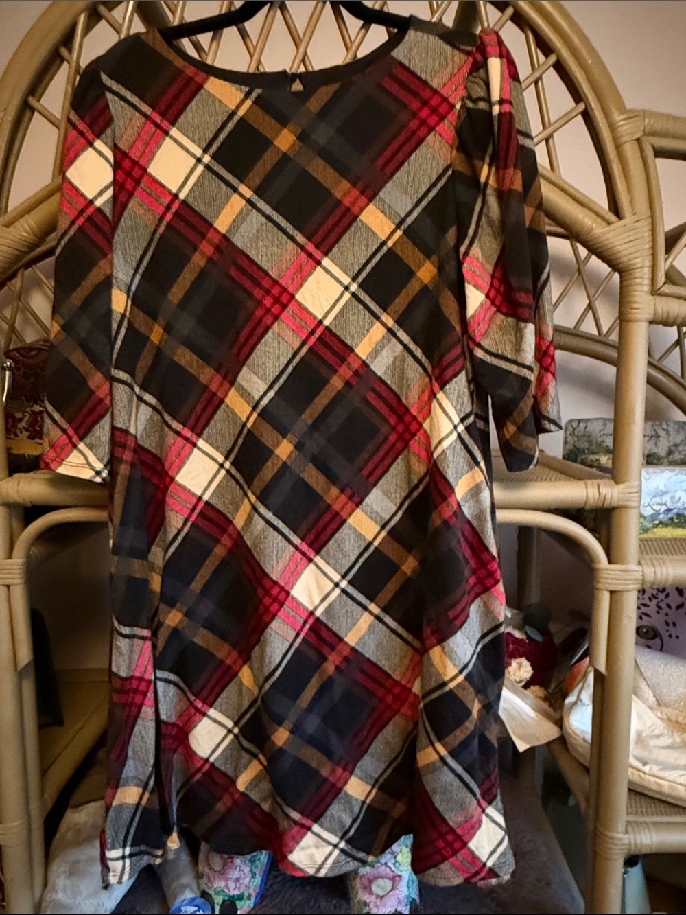 Jessica Howard Plaid Midi Dress in Black and Red with Cream Accents